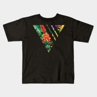 Tropical Geometric triangle with stripes, Floral Kids T-Shirt